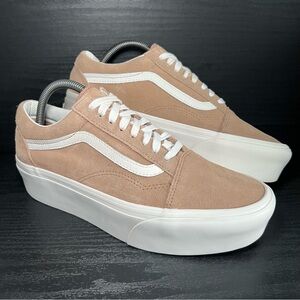 Vans Women’s Old Skool Stackform Platform Sneaker Sz 10 Tan Brown Suede Shoe EUC